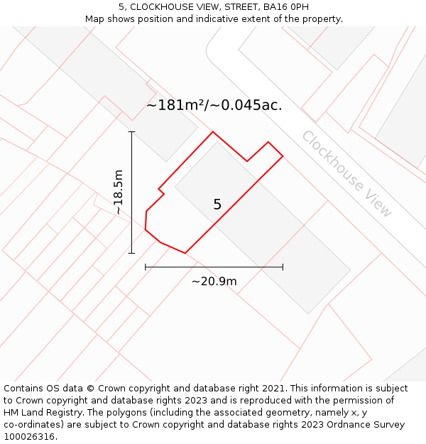 5, CLOCKHOUSE VIEW, STREET, BA16 0PH: Plot and title map