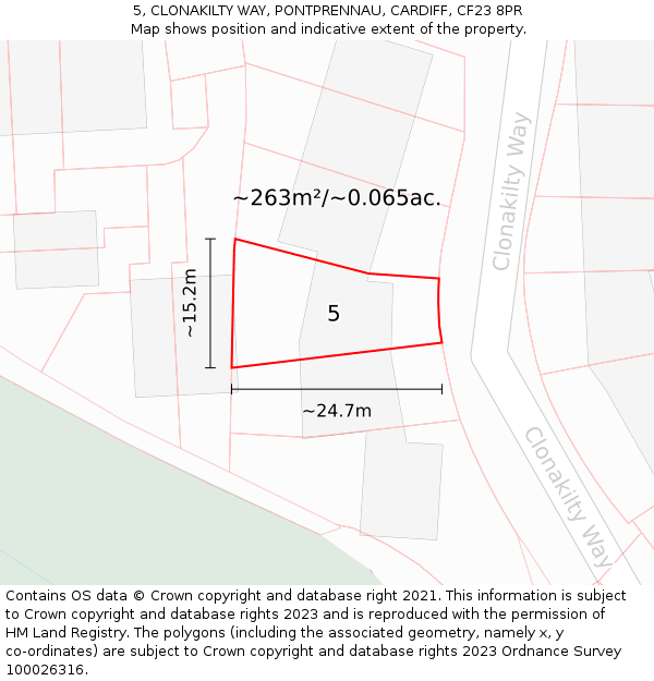 5, CLONAKILTY WAY, PONTPRENNAU, CARDIFF, CF23 8PR: Plot and title map