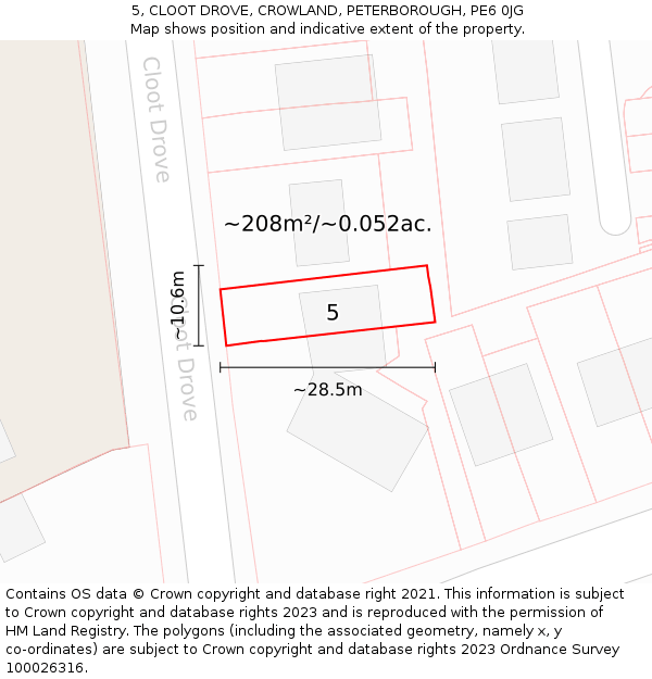 5, CLOOT DROVE, CROWLAND, PETERBOROUGH, PE6 0JG: Plot and title map