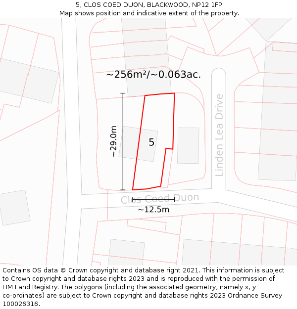5, CLOS COED DUON, BLACKWOOD, NP12 1FP: Plot and title map