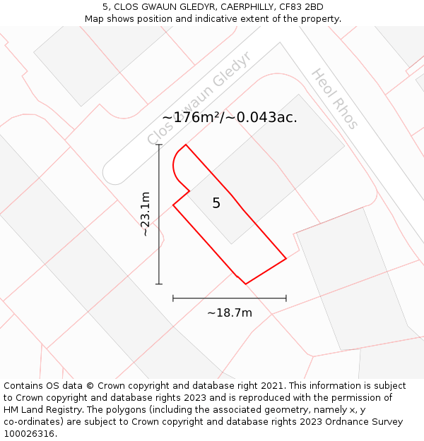 5, CLOS GWAUN GLEDYR, CAERPHILLY, CF83 2BD: Plot and title map