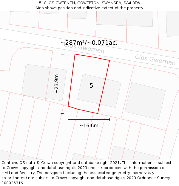 5, CLOS GWERNEN, GOWERTON, SWANSEA, SA4 3FW: Plot and title map