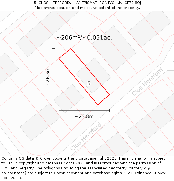 5, CLOS HEREFORD, LLANTRISANT, PONTYCLUN, CF72 8QJ: Plot and title map
