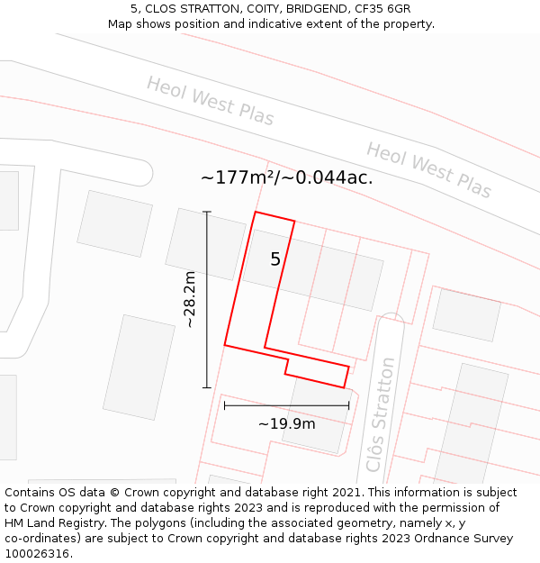 5, CLOS STRATTON, COITY, BRIDGEND, CF35 6GR: Plot and title map