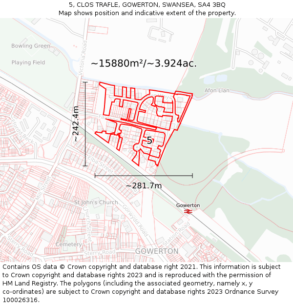 5, CLOS TRAFLE, GOWERTON, SWANSEA, SA4 3BQ: Plot and title map