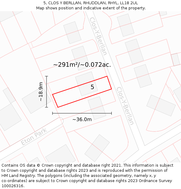 5, CLOS Y BERLLAN, RHUDDLAN, RHYL, LL18 2UL: Plot and title map