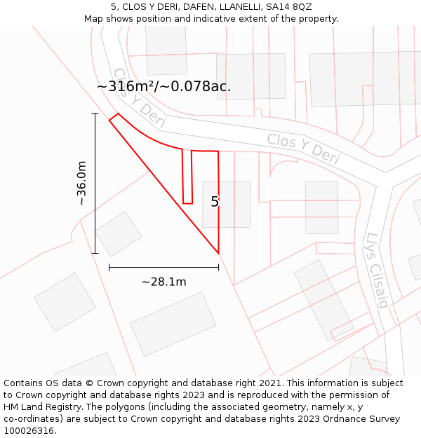 5, CLOS Y DERI, DAFEN, LLANELLI, SA14 8QZ: Plot and title map