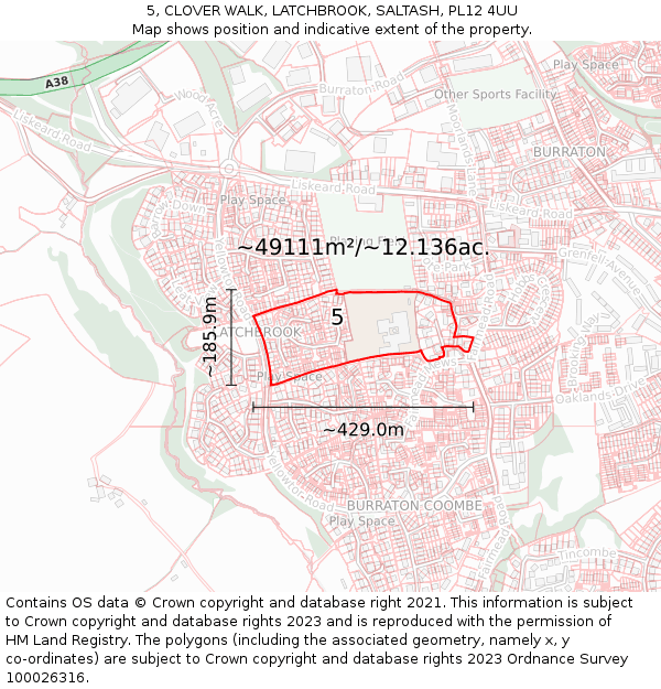 5, CLOVER WALK, LATCHBROOK, SALTASH, PL12 4UU: Plot and title map