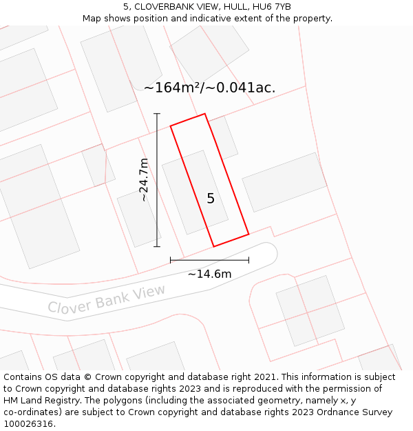 5, CLOVERBANK VIEW, HULL, HU6 7YB: Plot and title map