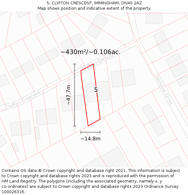 5, CLYFTON CRESCENT, IMMINGHAM, DN40 2AZ: Plot and title map