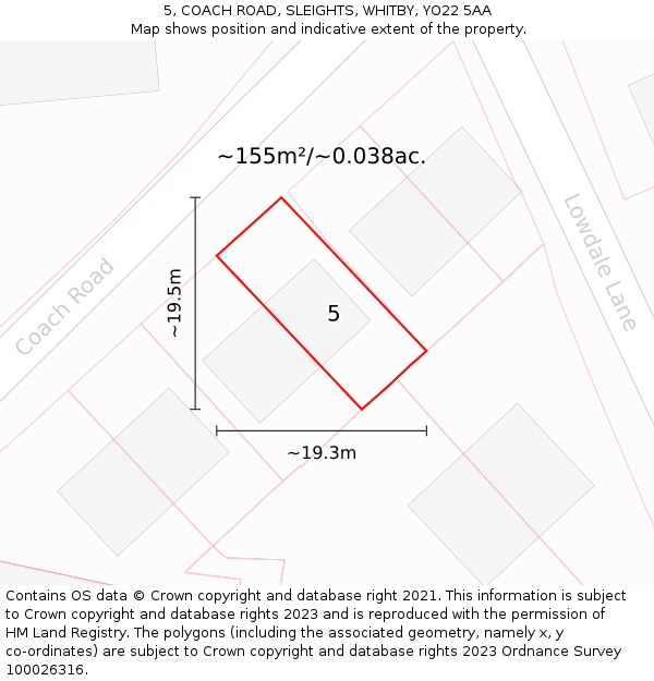 5, COACH ROAD, SLEIGHTS, WHITBY, YO22 5AA: Plot and title map
