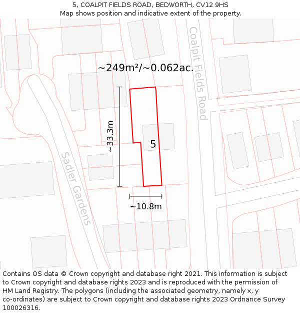 5, COALPIT FIELDS ROAD, BEDWORTH, CV12 9HS: Plot and title map