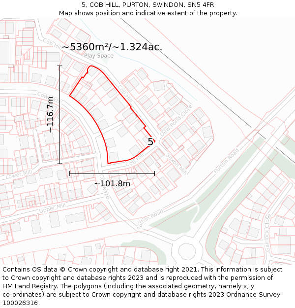 5, COB HILL, PURTON, SWINDON, SN5 4FR: Plot and title map