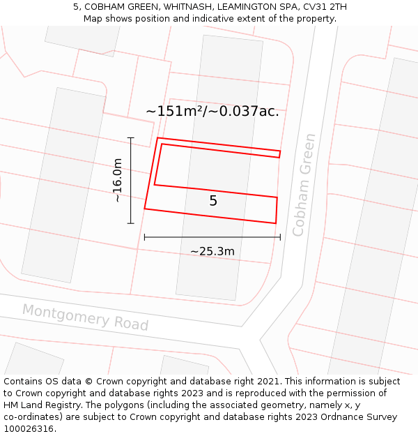 5, COBHAM GREEN, WHITNASH, LEAMINGTON SPA, CV31 2TH: Plot and title map