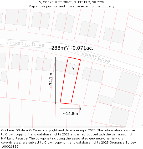 5, COCKSHUTT DRIVE, SHEFFIELD, S8 7DW: Plot and title map