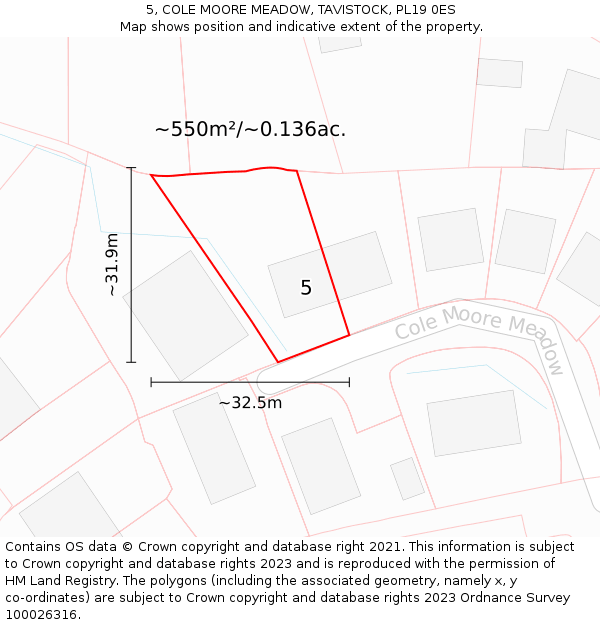 5, COLE MOORE MEADOW, TAVISTOCK, PL19 0ES: Plot and title map
