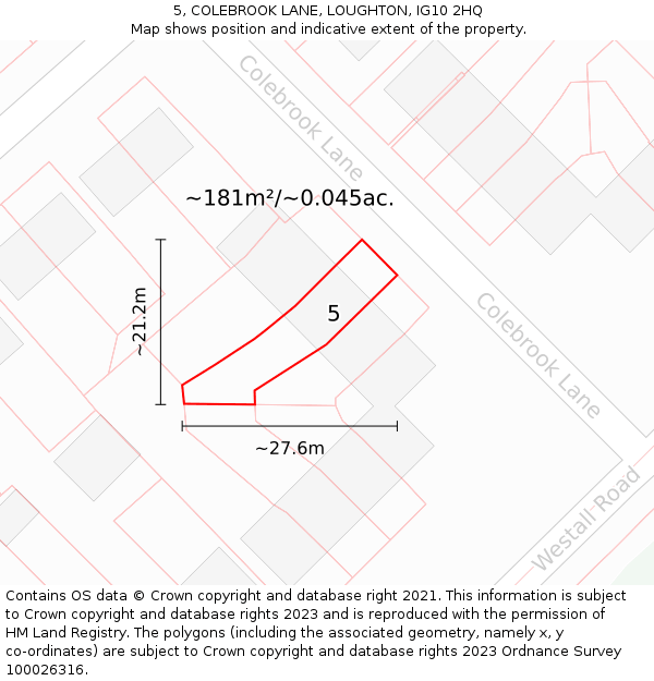 5, COLEBROOK LANE, LOUGHTON, IG10 2HQ: Plot and title map