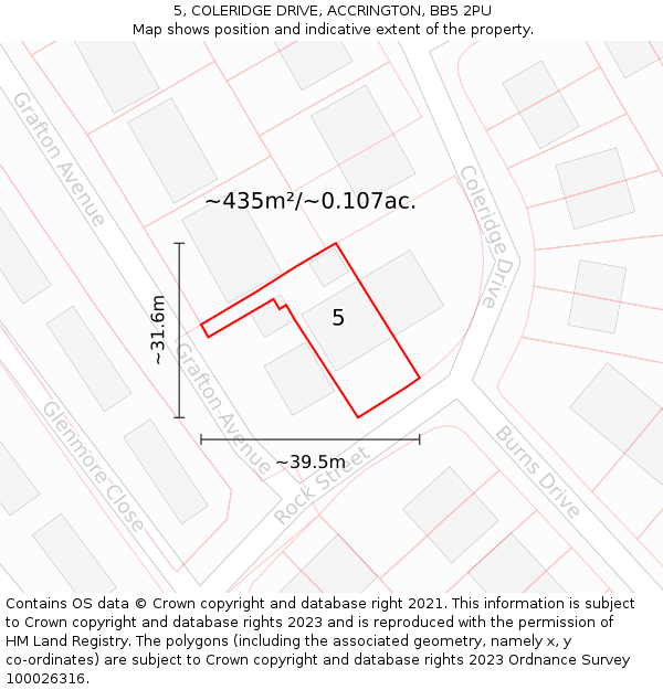 5, COLERIDGE DRIVE, ACCRINGTON, BB5 2PU: Plot and title map
