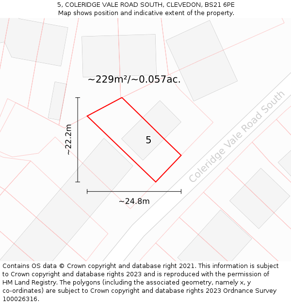 5, COLERIDGE VALE ROAD SOUTH, CLEVEDON, BS21 6PE: Plot and title map