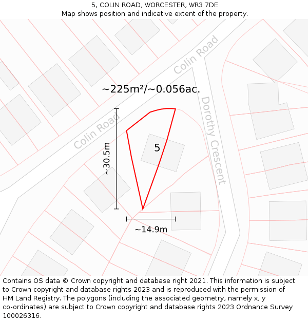 5, COLIN ROAD, WORCESTER, WR3 7DE: Plot and title map