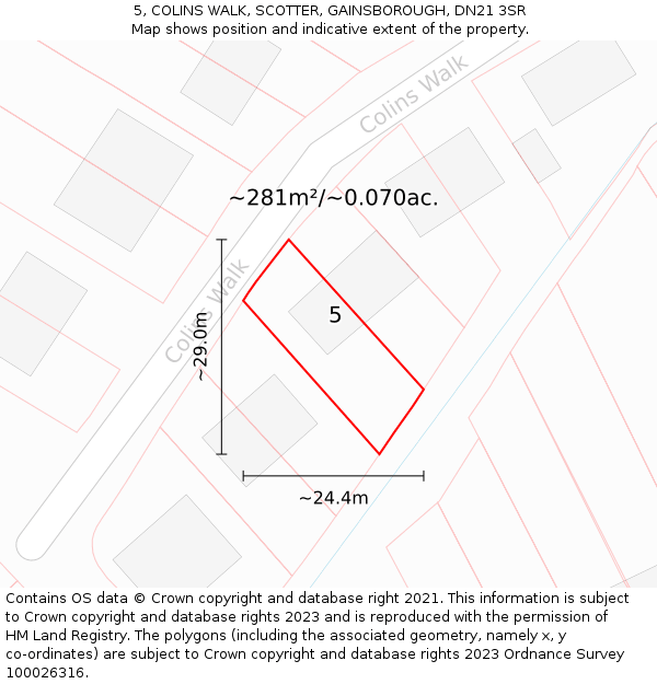 5, COLINS WALK, SCOTTER, GAINSBOROUGH, DN21 3SR: Plot and title map