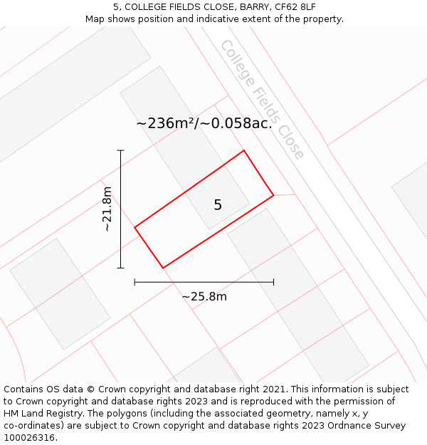 5, COLLEGE FIELDS CLOSE, BARRY, CF62 8LF: Plot and title map