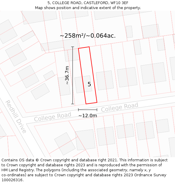 5, COLLEGE ROAD, CASTLEFORD, WF10 3EF: Plot and title map