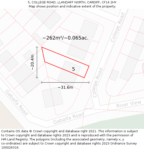 5, COLLEGE ROAD, LLANDAFF NORTH, CARDIFF, CF14 2HY: Plot and title map