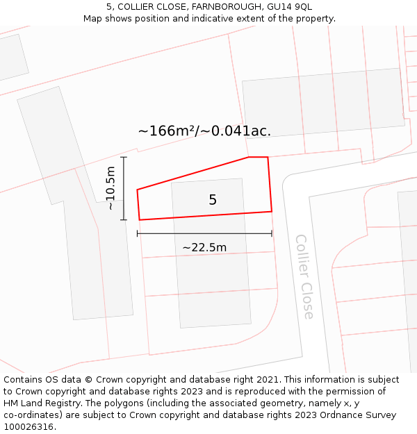 5, COLLIER CLOSE, FARNBOROUGH, GU14 9QL: Plot and title map