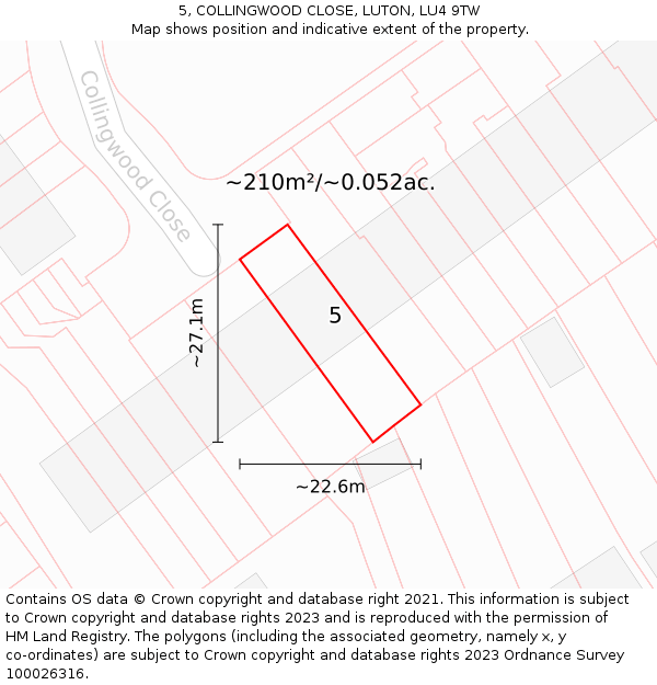 5, COLLINGWOOD CLOSE, LUTON, LU4 9TW: Plot and title map