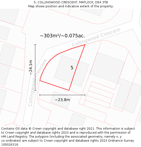 5, COLLINGWOOD CRESCENT, MATLOCK, DE4 3TB: Plot and title map