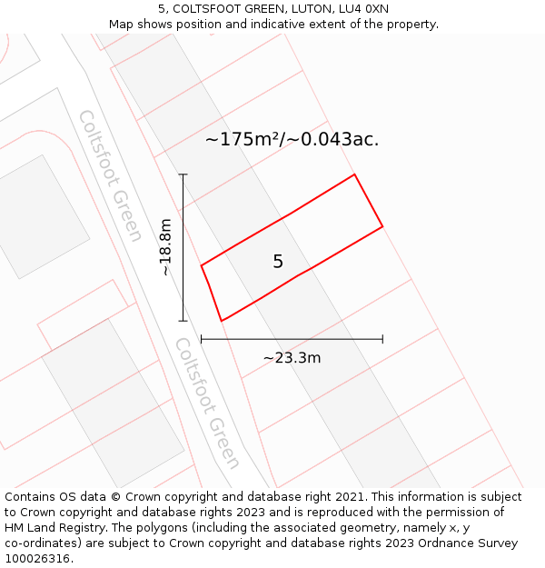 5, COLTSFOOT GREEN, LUTON, LU4 0XN: Plot and title map