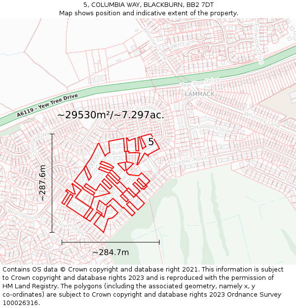 5, COLUMBIA WAY, BLACKBURN, BB2 7DT: Plot and title map