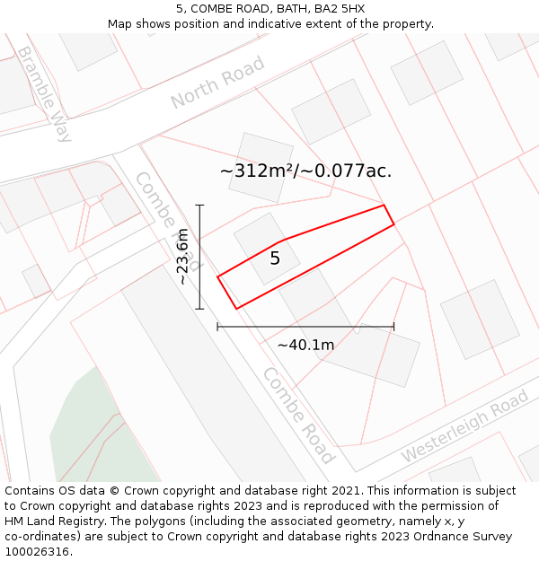 5, COMBE ROAD, BATH, BA2 5HX: Plot and title map