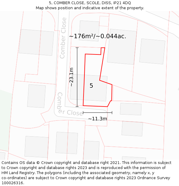 5, COMBER CLOSE, SCOLE, DISS, IP21 4DQ: Plot and title map