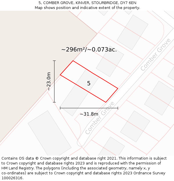 5, COMBER GROVE, KINVER, STOURBRIDGE, DY7 6EN: Plot and title map