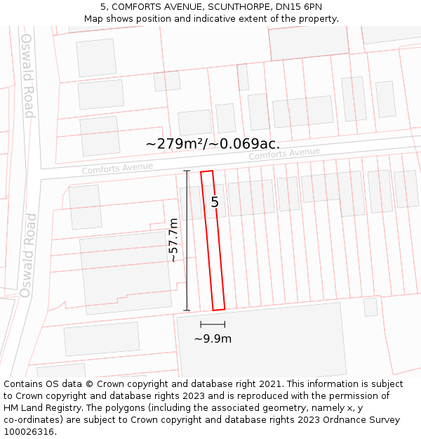 5, COMFORTS AVENUE, SCUNTHORPE, DN15 6PN: Plot and title map