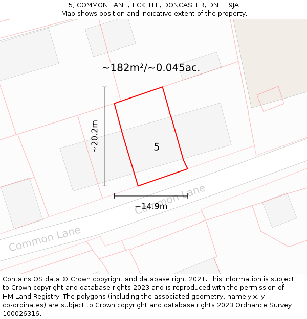 5, COMMON LANE, TICKHILL, DONCASTER, DN11 9JA: Plot and title map