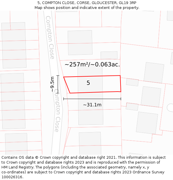 5, COMPTON CLOSE, CORSE, GLOUCESTER, GL19 3RP: Plot and title map