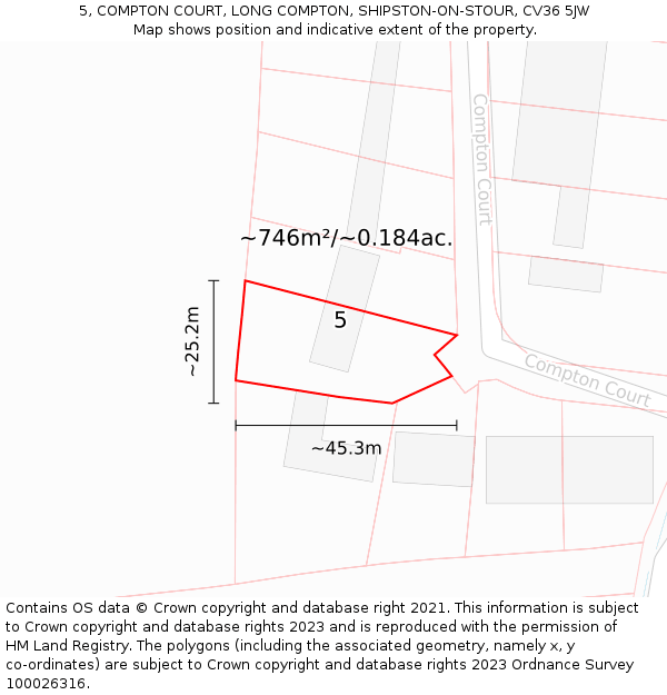 5, COMPTON COURT, LONG COMPTON, SHIPSTON-ON-STOUR, CV36 5JW: Plot and title map