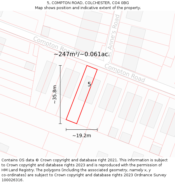 5, COMPTON ROAD, COLCHESTER, CO4 0BG: Plot and title map