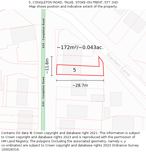 5, CONGLETON ROAD, TALKE, STOKE-ON-TRENT, ST7 1ND: Plot and title map