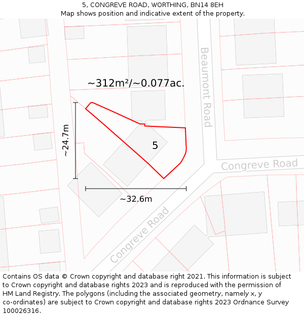5, CONGREVE ROAD, WORTHING, BN14 8EH: Plot and title map