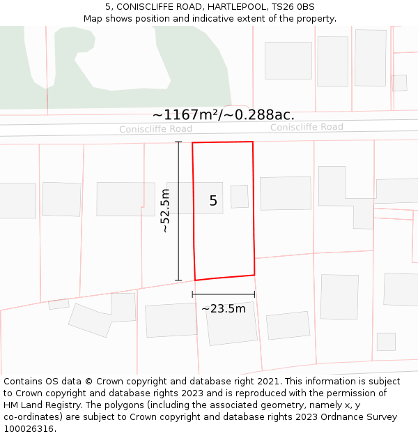 5, CONISCLIFFE ROAD, HARTLEPOOL, TS26 0BS: Plot and title map