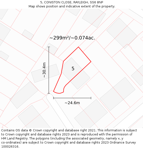 5, CONISTON CLOSE, RAYLEIGH, SS6 8NP: Plot and title map