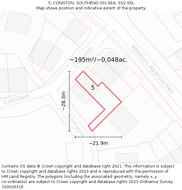 5, CONISTON, SOUTHEND-ON-SEA, SS2 6SL: Plot and title map