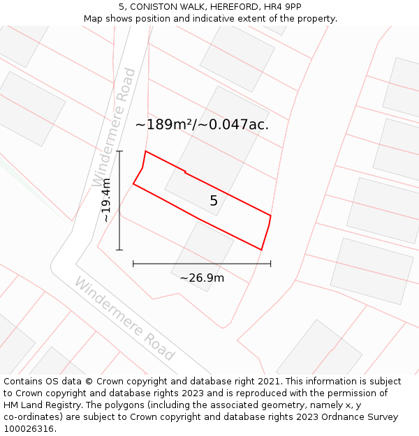 5, CONISTON WALK, HEREFORD, HR4 9PP: Plot and title map