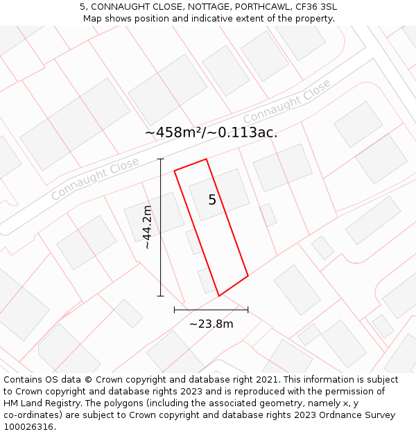 5, CONNAUGHT CLOSE, NOTTAGE, PORTHCAWL, CF36 3SL: Plot and title map
