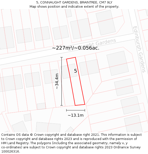 5, CONNAUGHT GARDENS, BRAINTREE, CM7 9LY: Plot and title map