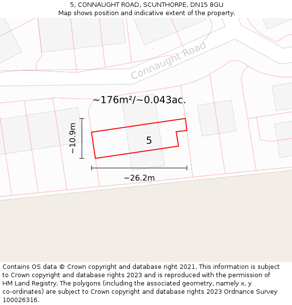 5, CONNAUGHT ROAD, SCUNTHORPE, DN15 8GU: Plot and title map